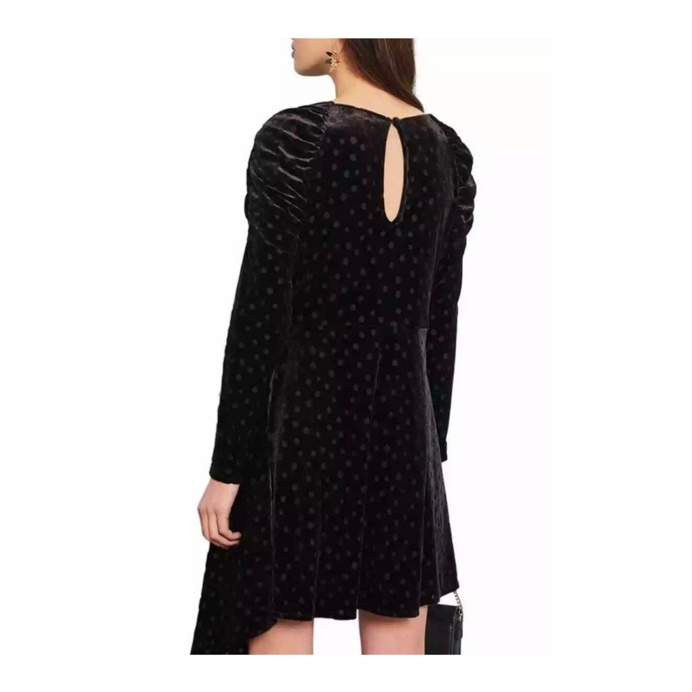 Topshop NWT Black Velvet Polka Dot Dress | Size 2 | Asymmetrical Hem - Picture 3 of 8